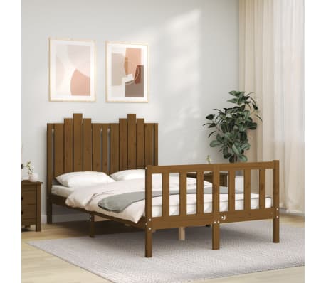 vidaXL Bed Frame with Headboard Honey Brown Small Double Solid Wood