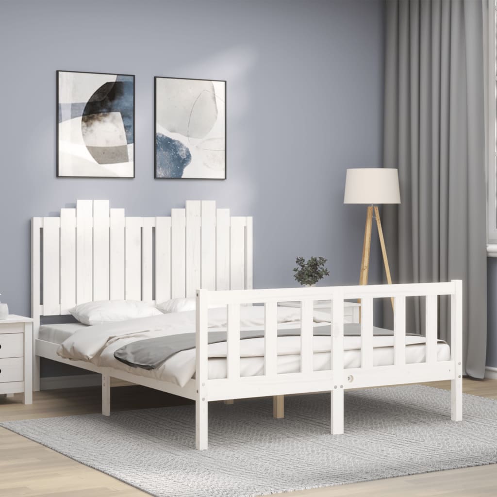 vidaXL Cadru de pat cu tăblie, dublu, alb, lemn masiv Accesorii