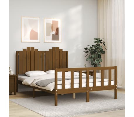 vidaXL Lovos rėmas su galvūgaliu, rudas, medienos masyvas, dvivietis