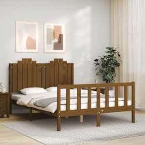 vidaXL Lovos rėmas su galvūgaliu, rudas, medienos masyvas, dvivietis