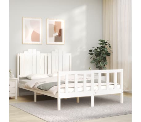 vidaXL Lovos rėmas be čiužinio, balta, 140x190cm, pu&scaron;ies masyvas