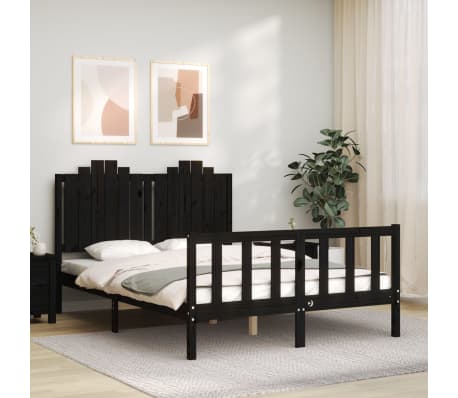 vidaXL Lovos rėmas su galvūgaliu, juodas, 140x190cm, medienos masyvas
