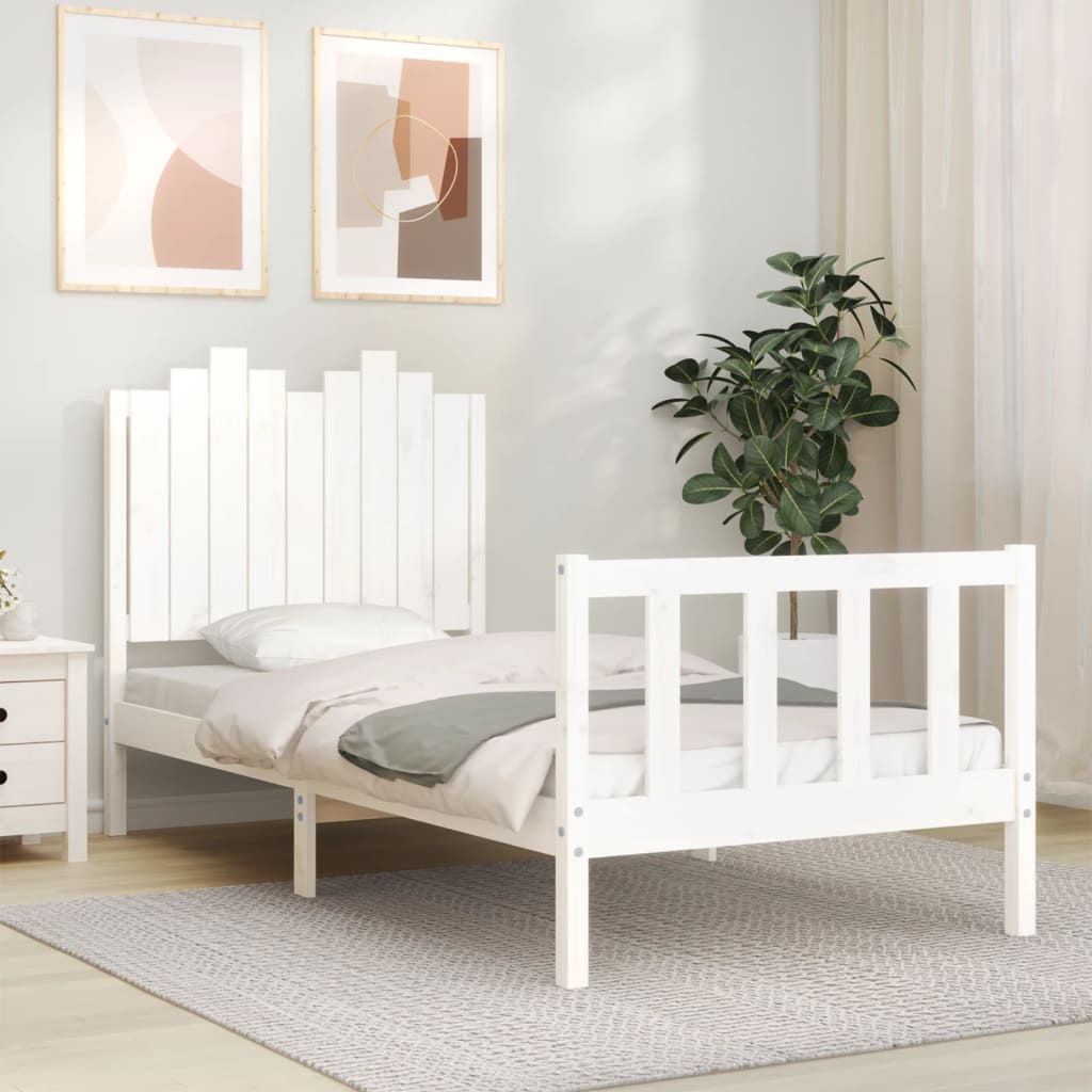 vidaXL Bed Frame with Headboard White 90x200 cm Solid Wood