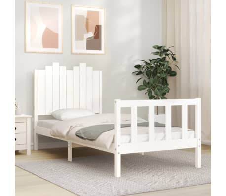 vidaXL Bed Frame with Headboard White 90x200 cm Solid Wood