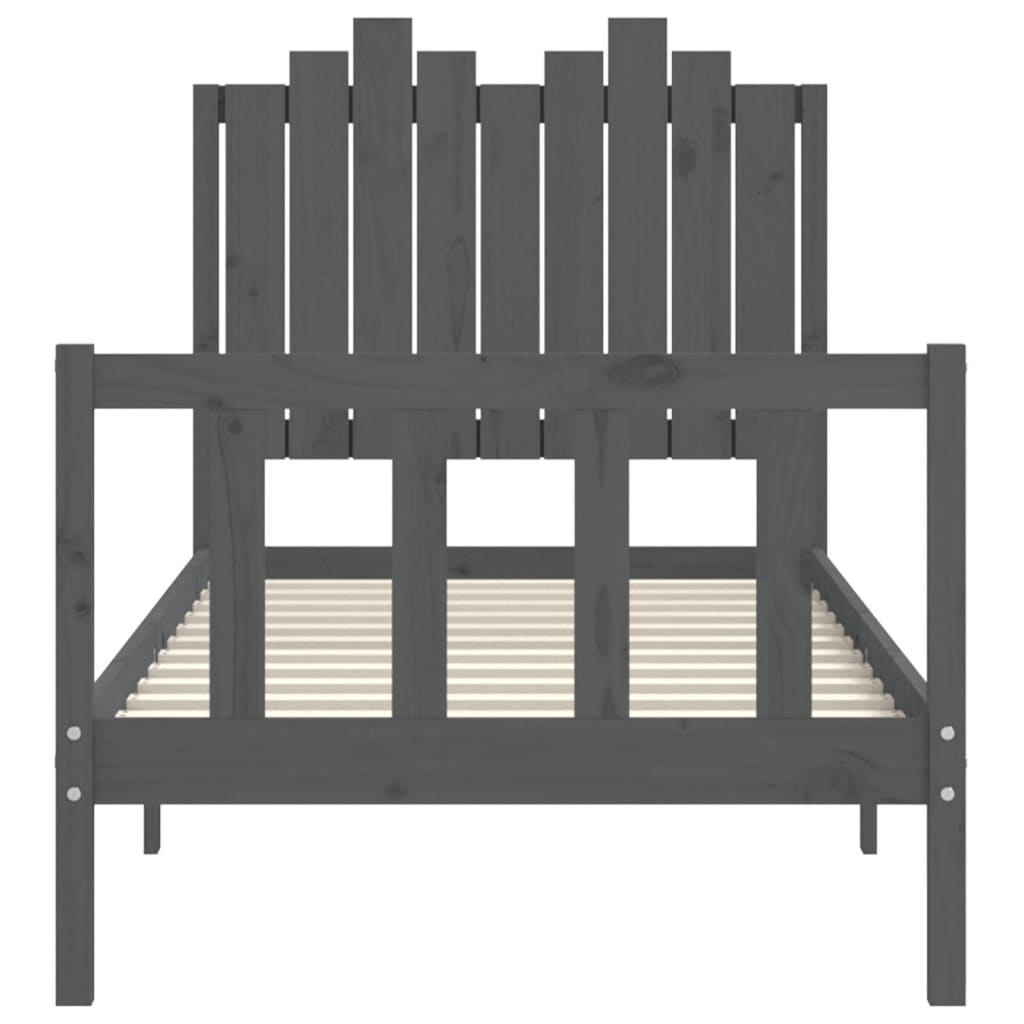 szürke tömör fa ágykeret fejtámlával 90 x 200 cm