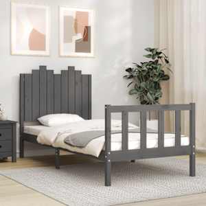 vidaXL Lovos rėmas su galvūgaliu, pilkas, 90x200cm, medienos masyvas