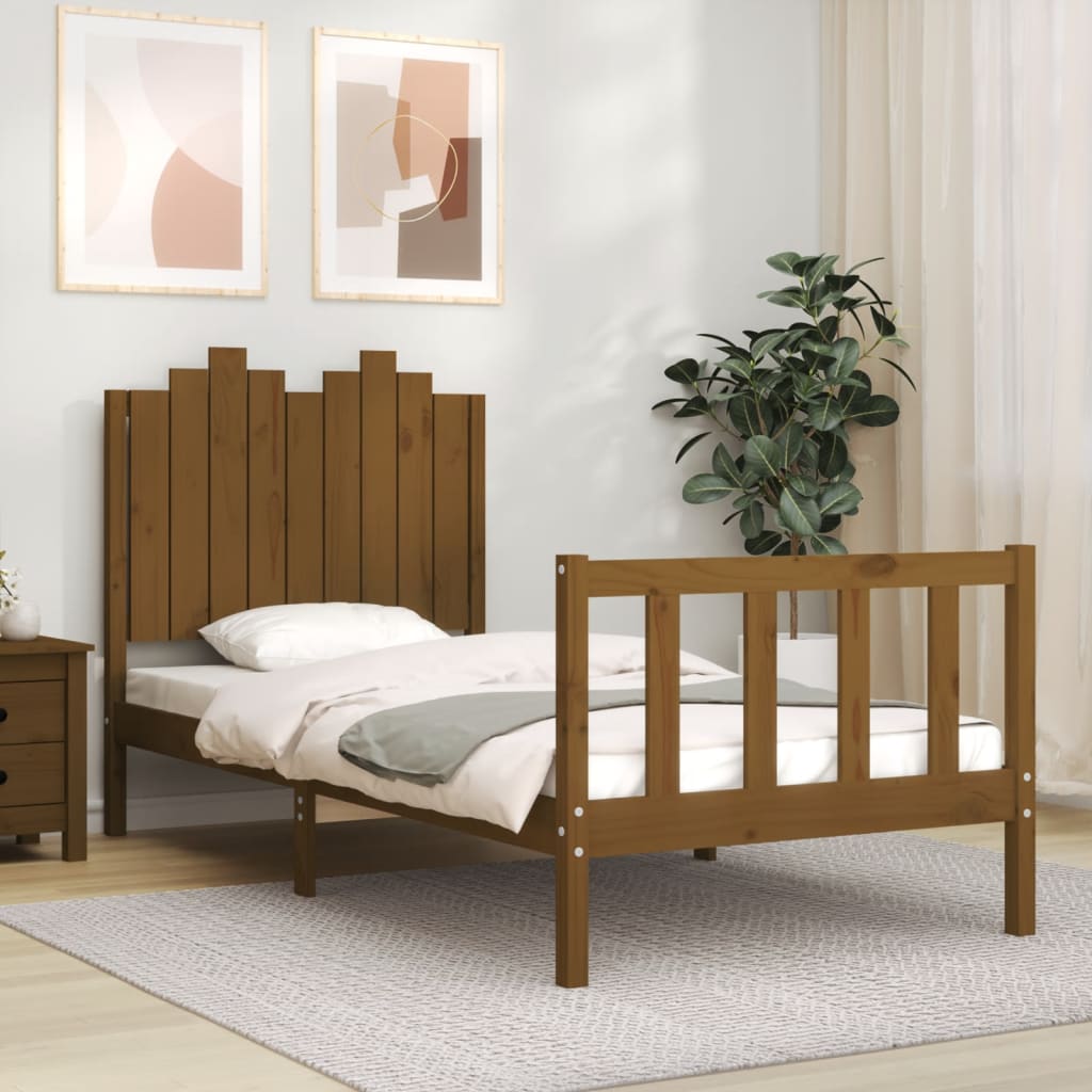 vidaXL Bed Frame with Headboard Honey Brown 90x200 cm Solid Wood