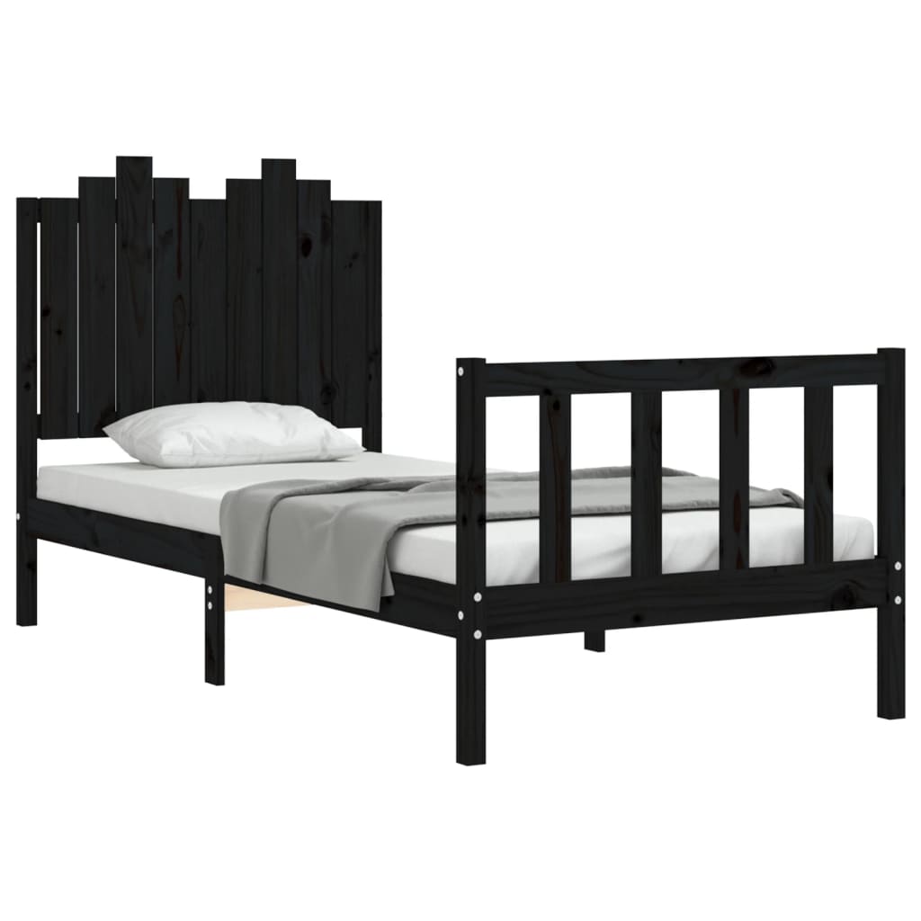 Cadru de pat cu tăblie, negru, 90x200 cm, lemn masiv