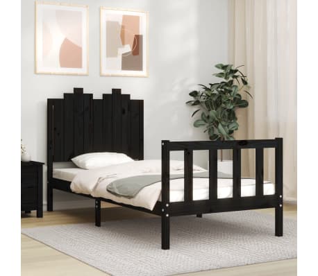 vidaXL Cadru de pat cu tăblie, negru, 90x200 cm, lemn masiv