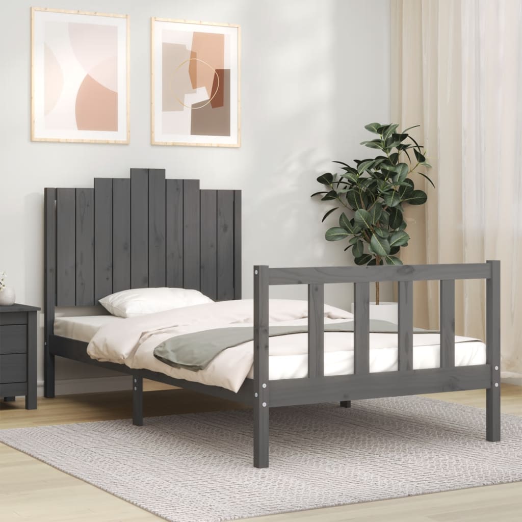 vidaXL Bed Frame with Headboard Grey 100x200 cm Solid Wood