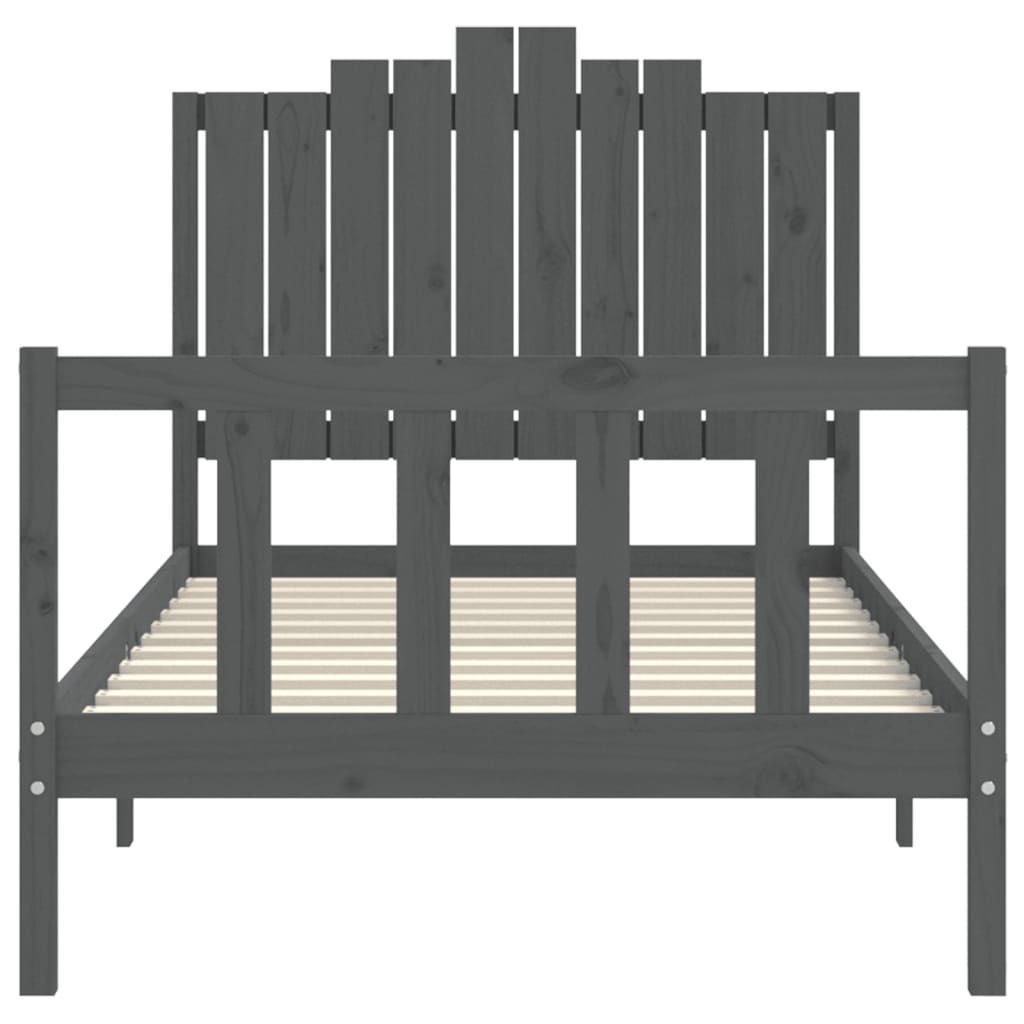 szürke tömör fa ágykeret fejtámlával 100 x 200 cm