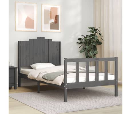 vidaXL Bed Frame with Headboard Grey 100x200 cm Solid Wood