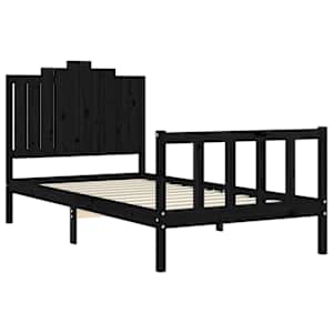 Rám postele s čelem černý 100 x 200 cm masivní dřevo - obrázek 5