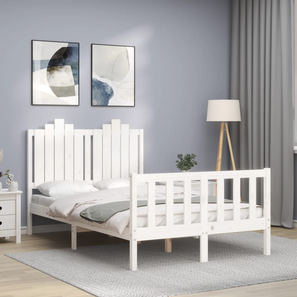 vidaXL Cadru de pat cu tăblie, alb, 120x200 cm, lemn masiv