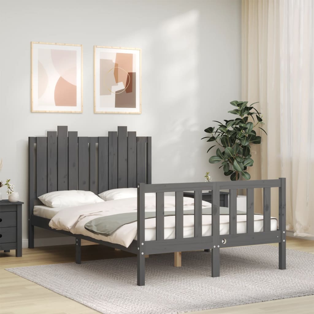 szürke tömör fa ágykeret fejtámlával 120 x 200 cm