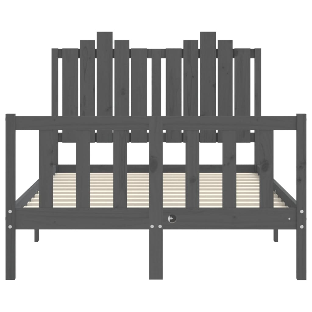 szürke tömör fa ágykeret fejtámlával 120 x 200 cm