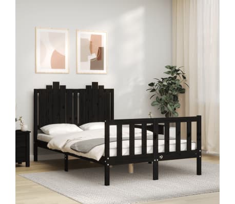 vidaXL Lovos rėmas su galvūgaliu, juodas, 120x200cm, medienos masyvas