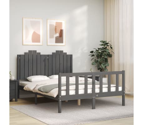 vidaXL Lovos rėmas su galvūgaliu, pilkas, 140x200cm, medienos masyvas