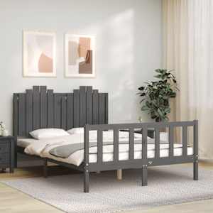 vidaXL Lovos rėmas su galvūgaliu, pilkas, 140x200cm, medienos masyvas