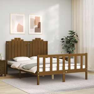vidaXL Sengeramme med hodegavl honningbrun 140x200 cm heltre