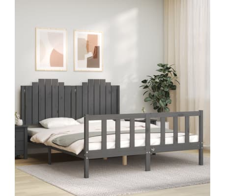 vidaXL Lovos rėmas su galvūgaliu, pilkas, 160x200cm, medienos masyvas