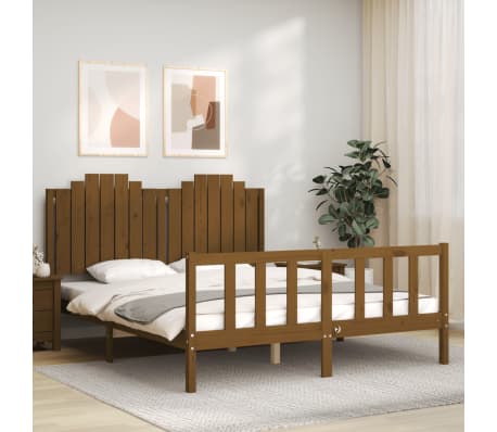 vidaXL Lovos rėmas su galvūgaliu, rudas, 160x200cm, medienos masyvas