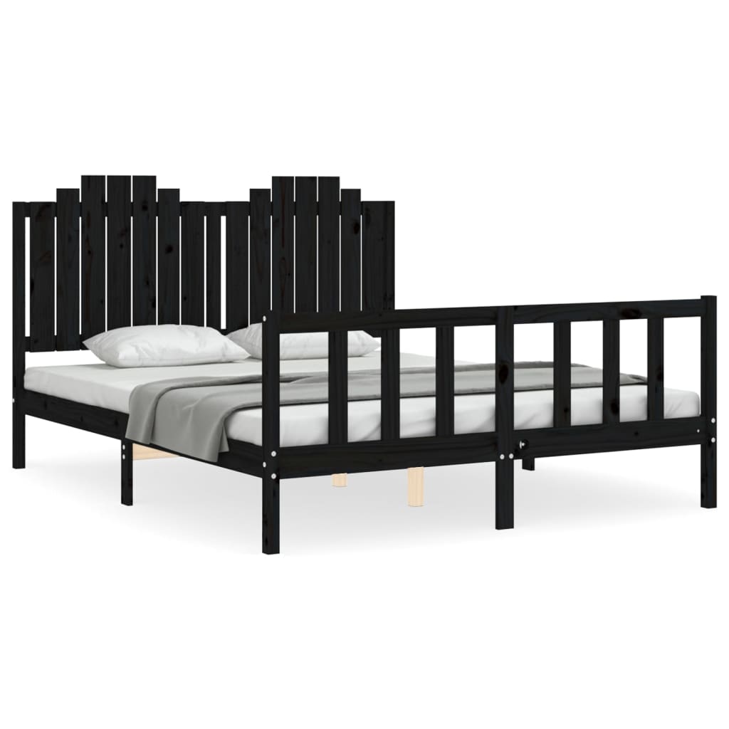 vidaXL Bedframe met hoofdbord massief hout zwart 160x200 cm