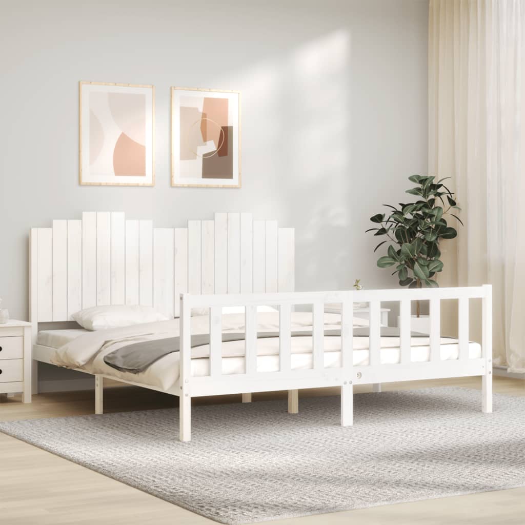 vidaXL Estrutura de cama com cabeceira 180x200cm madeira maciça branco