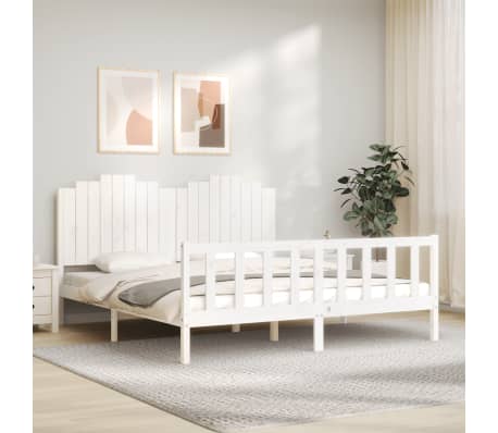 vidaXL Bed Frame with Headboard White 180x200 cm Super King Solid Wood