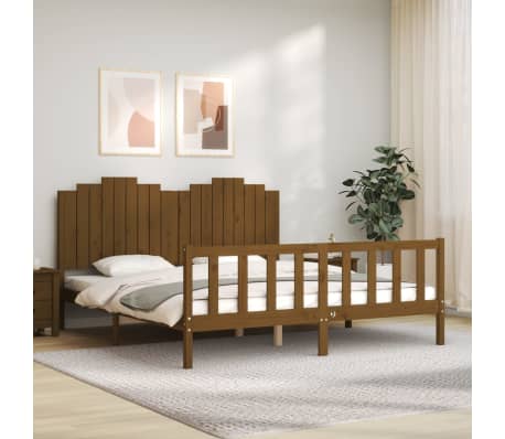 vidaXL Lovos rėmas su galvūgaliu, rudas, 180x200cm, medienos masyvas