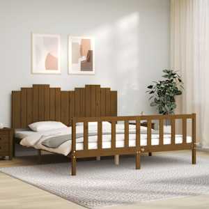 vidaXL Lovos rėmas su galvūgaliu, rudas, 180x200cm, medienos masyvas