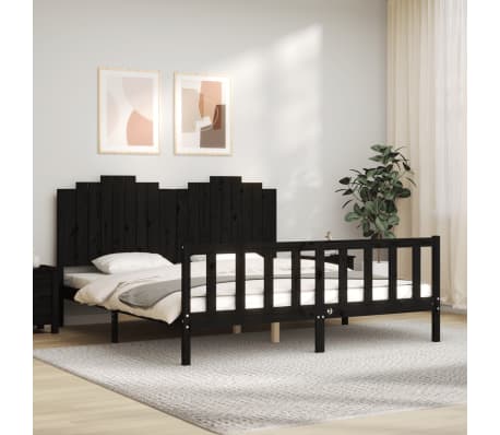 vidaXL Lovos rėmas su galvūgaliu, juodas, 180x200cm, medienos masyvas