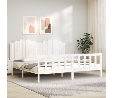 vidaXL Lovos rėmas be čiužinio, baltas, 200x200cm, pu&scaron;ies masyvas