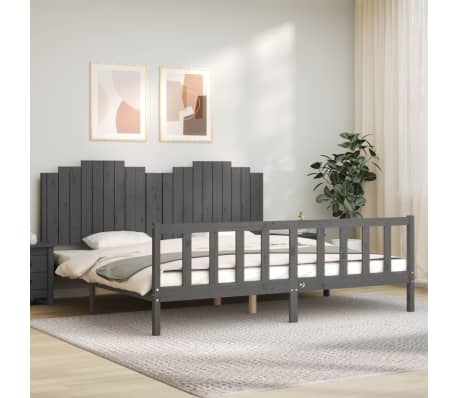 vidaXL Lovos rėmas su galvūgaliu, pilkas, 200x200cm, medienos masyvas