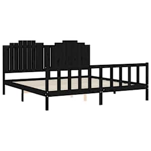 Rám postele s čelem černý 200 x 200 cm masivní dřevo - obrázek 5