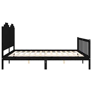 Rám postele s čelem černý 200 x 200 cm masivní dřevo - obrázek 7