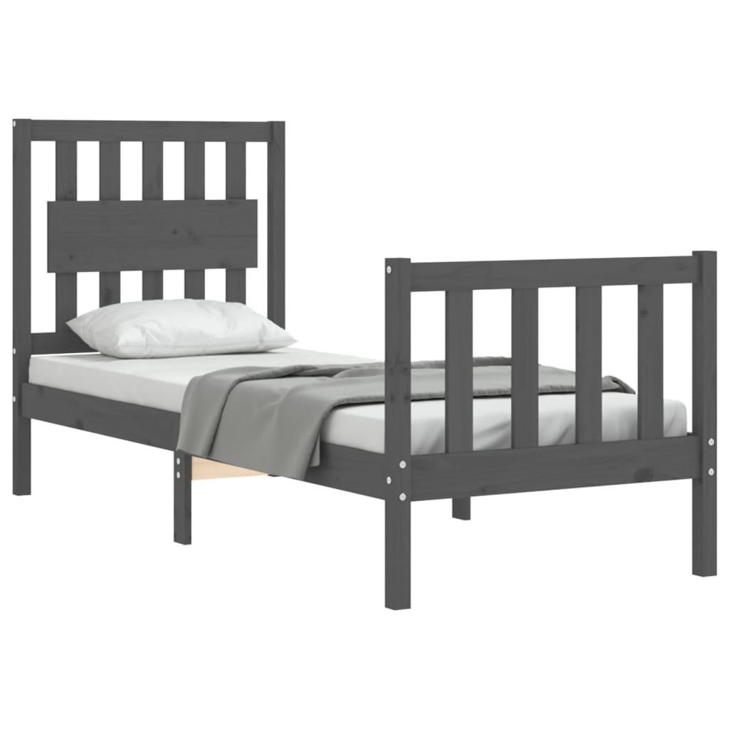 szürke tömör fa ágykeret fejtámlával Small Single
