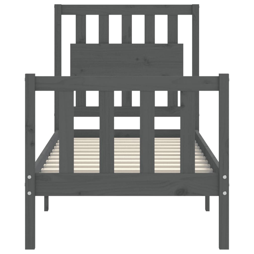 szürke tömör fa ágykeret fejtámlával Small Single