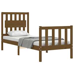 vidaXL Lovos rėmas su galvūgaliu, rudas, mediena, mažas vienvietis