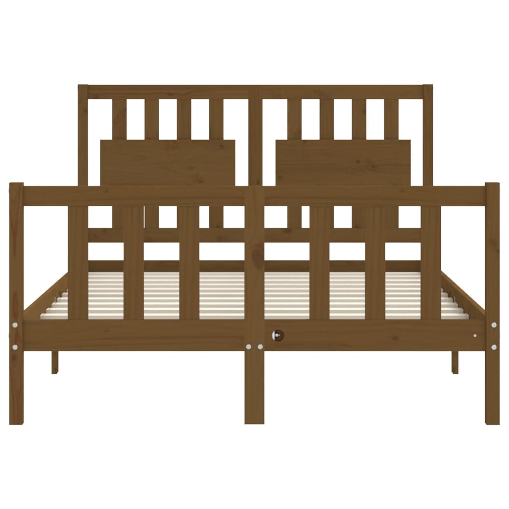 mézbarna tömör fa ágykeret fejtámlával 140 x 190 cm