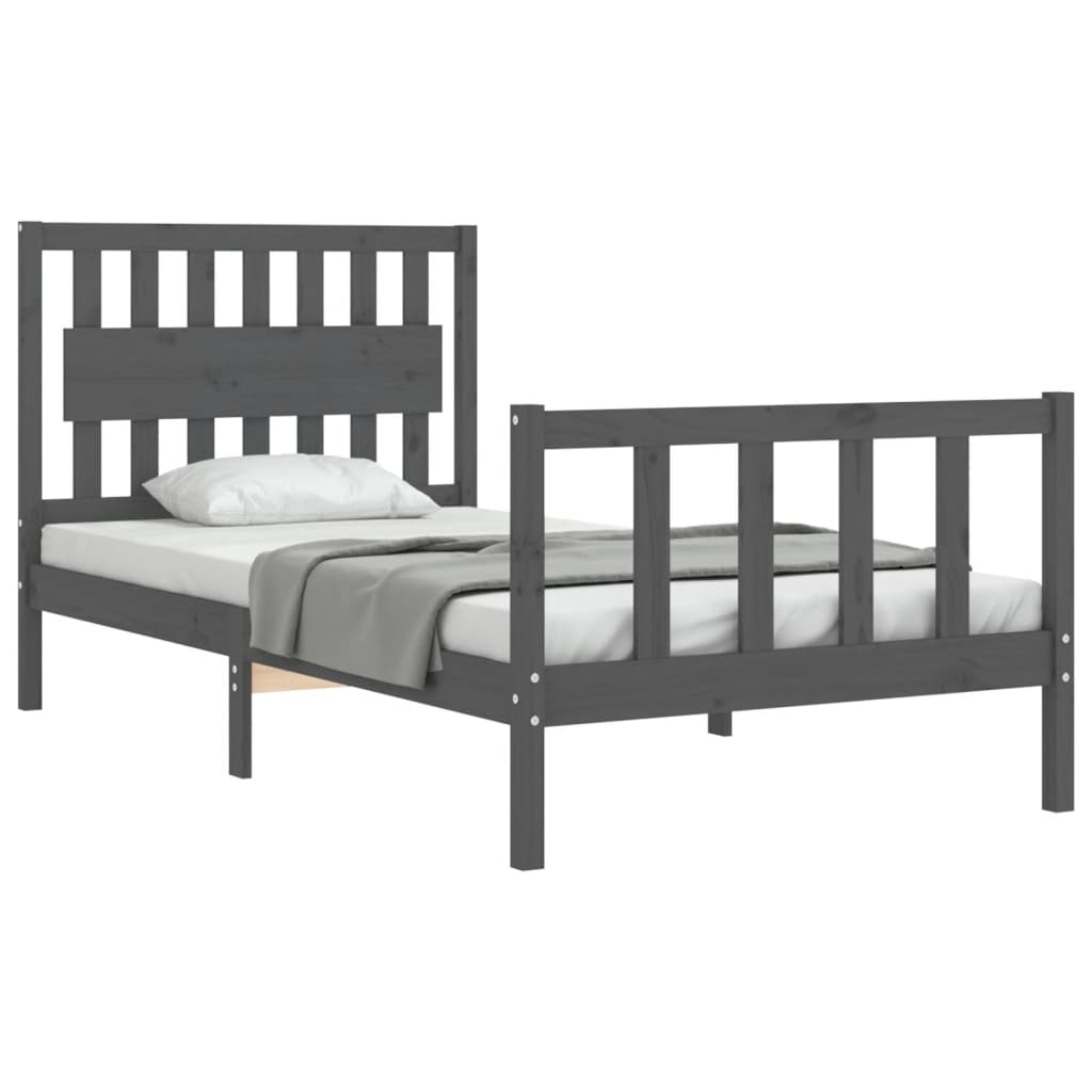 szürke tömör fa ágykeret fejtámlával 100 x 200 cm