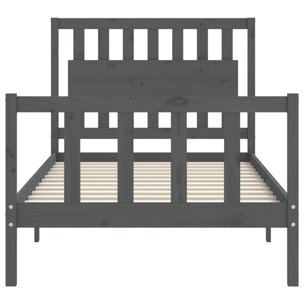 szürke tömör fa ágykeret fejtámlával 100 x 200 cm