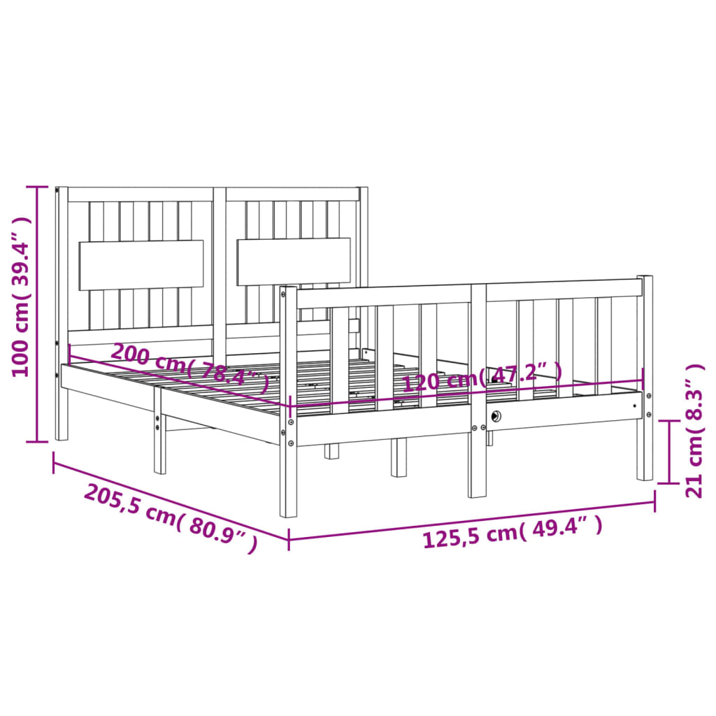 Posteljni okvir z vzglavjem 120x200 cm trden les