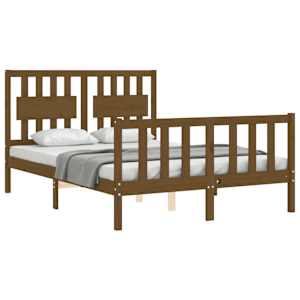 vidaXL Lovos rėmas su galvūgaliu, rudas, 140x200cm, medienos masyvas