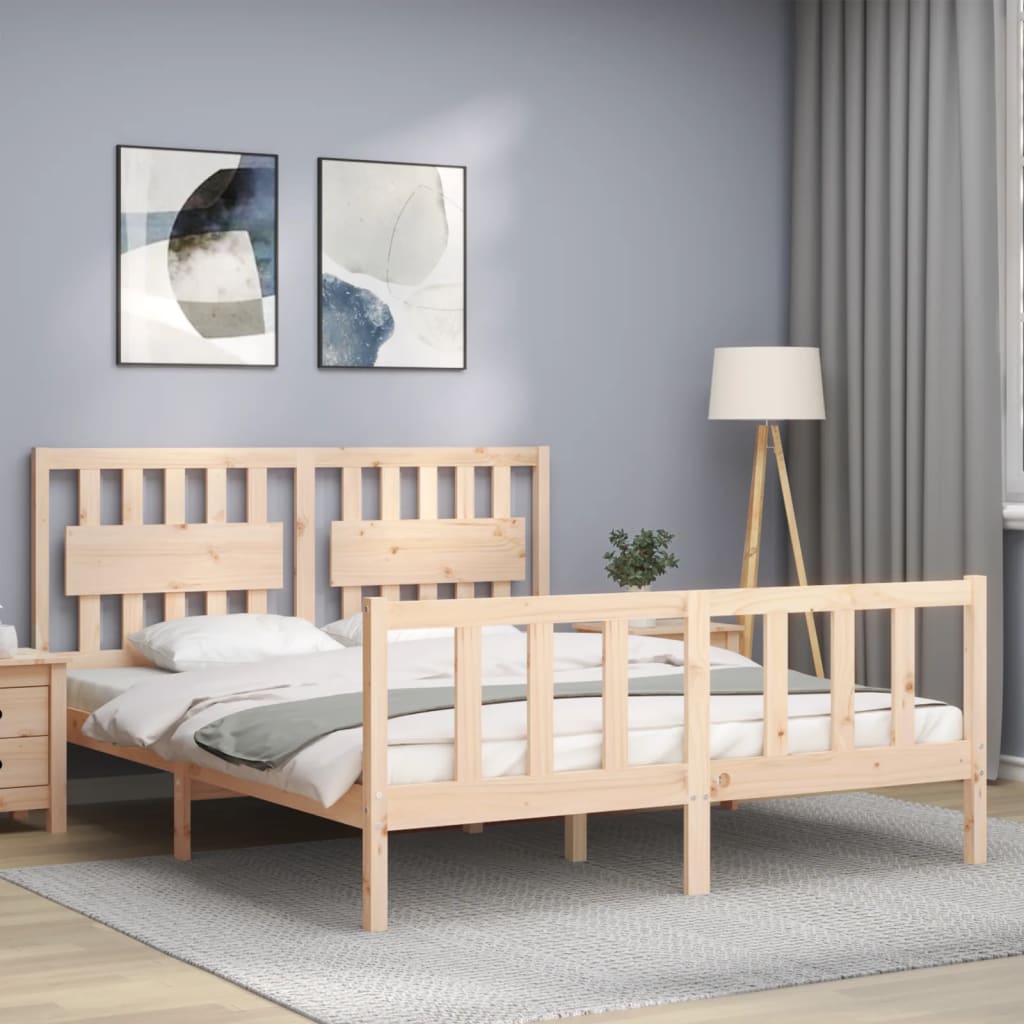 vidaXL Bedframe met hoofdbord massief hout afbeelding
