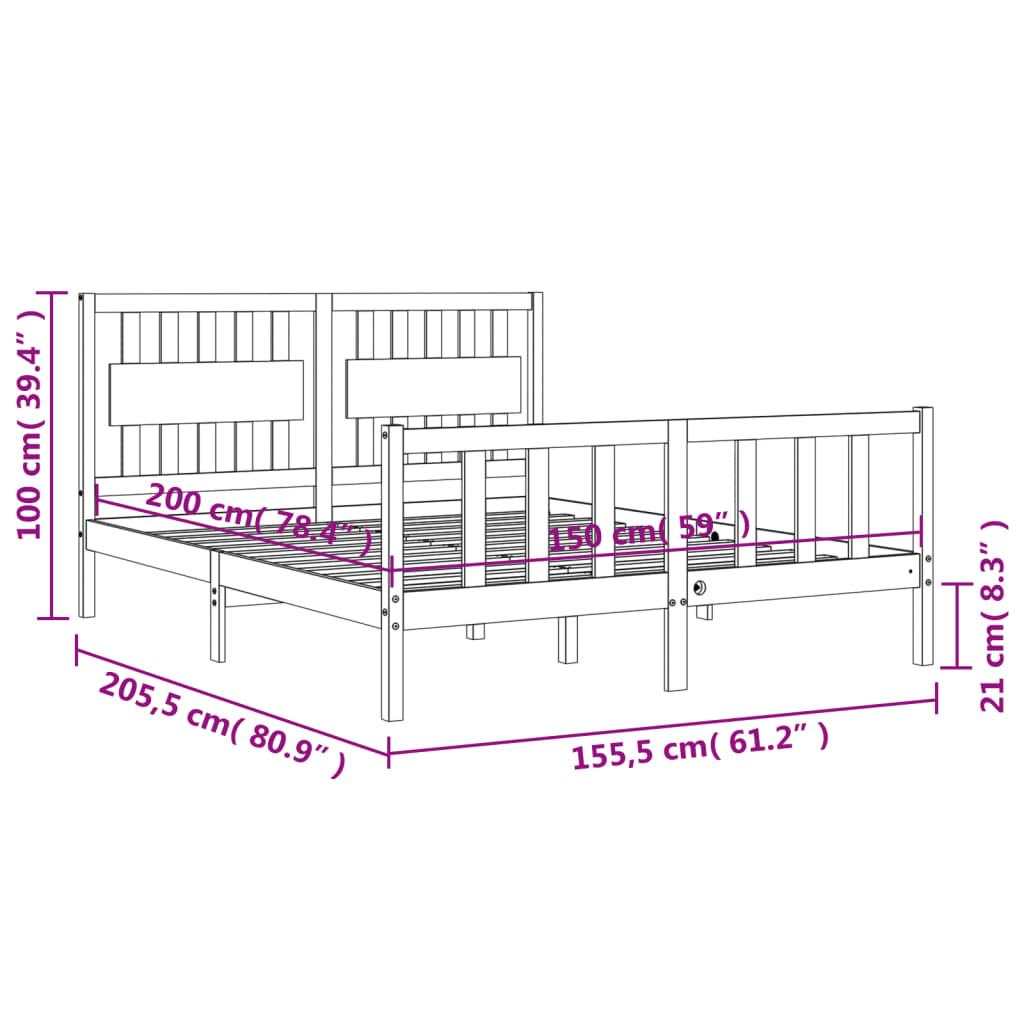 Cadru de pat cu tăblie, lemn masiv, king size 5FT