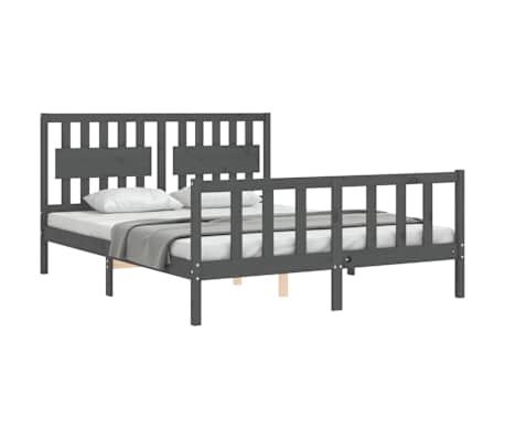 vidaXL sengeramme med sengegavl kingsize massivt tr&aelig; gr&aring;