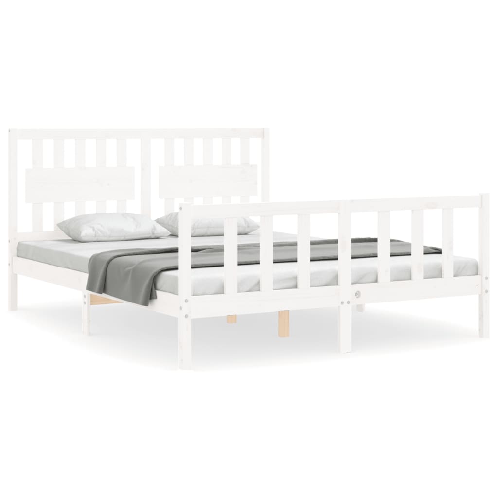 vidaXL Bedframe met hoofdbord massief hout wit 160x200 cm