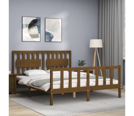 vidaXL Lovos rėmas su galvūgaliu, rudas, 160x200cm, medienos masyvas