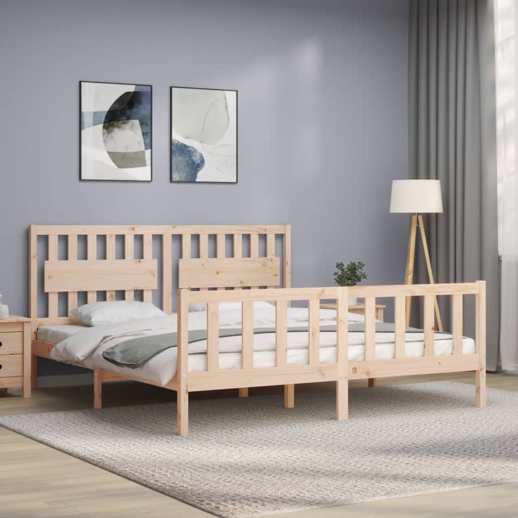 vidaXL Bedframe met hoofdbord massief hout afbeelding